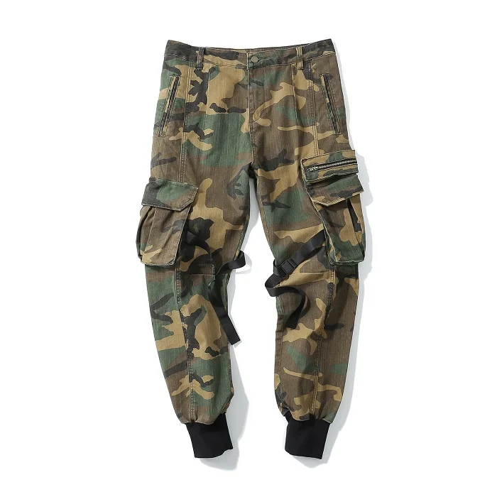 Хип-хоп Мульти Карманы камуфляжные брюки тренировочные шаровары камуфляжные спортивные брюки с ремешками армейские военные сафари карго брюки мужские - Цвет: Camouflage