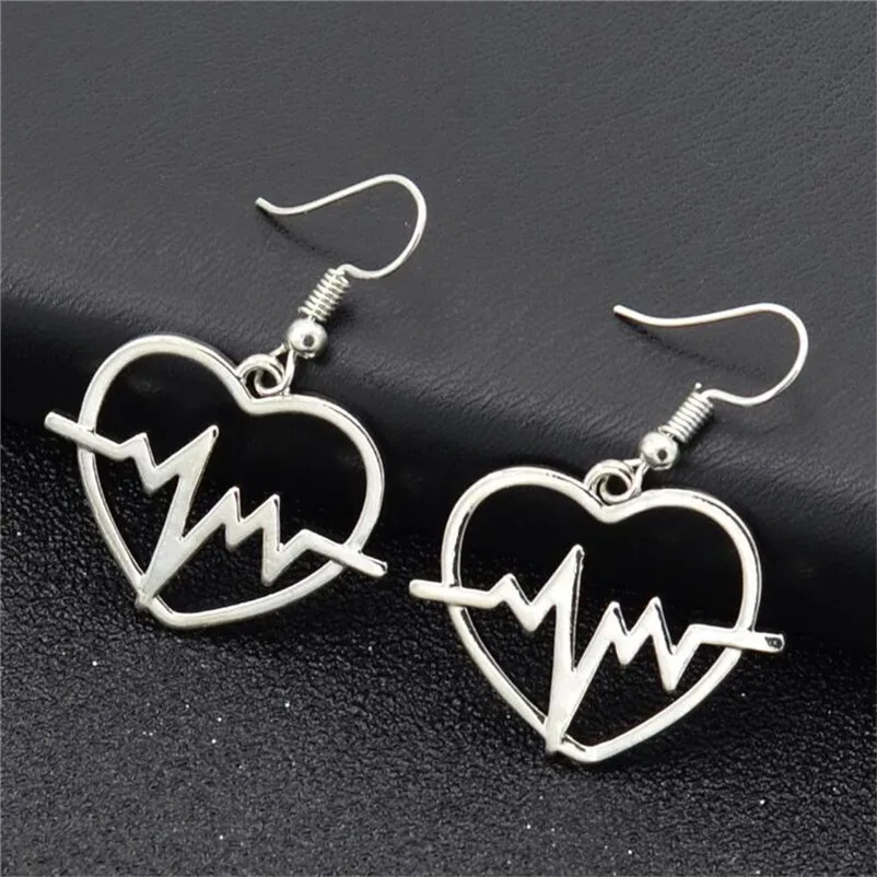 2018 Trendry Earrings for Women 's Heart shaped electrocardiogram Earrings Ear Studs Jewelry Ornament Jewelry Brincos J05#N (2)