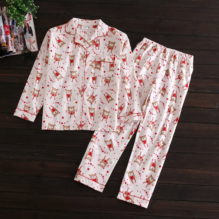 Хлопчатобумажный женский пижамный комплект в горошек и полоску, осенняя Домашняя одежда с длинным рукавом для женщин, Kwaii, весенние мягкие пижамные комплекты для женщин - Цвет: HFA5123-WE