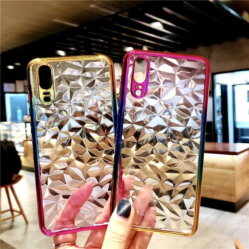 

Plating 3D Crystal Gradient Diamond Texture Case For Huawei P30 Lite P20 Pro P10 Lite Cover Silicone TPU Soft Full Phone Cases