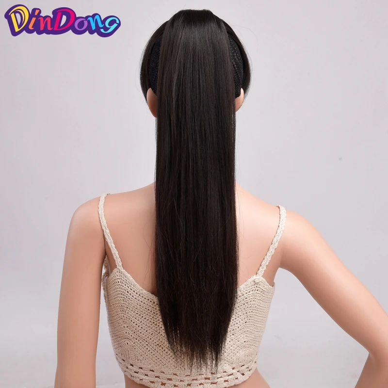 DinDong длинные прямые конский хвост с челкой 22 дюйма 150 г конский хвост шиньон с заколками синтетические волосы конский хвост наращивание волос