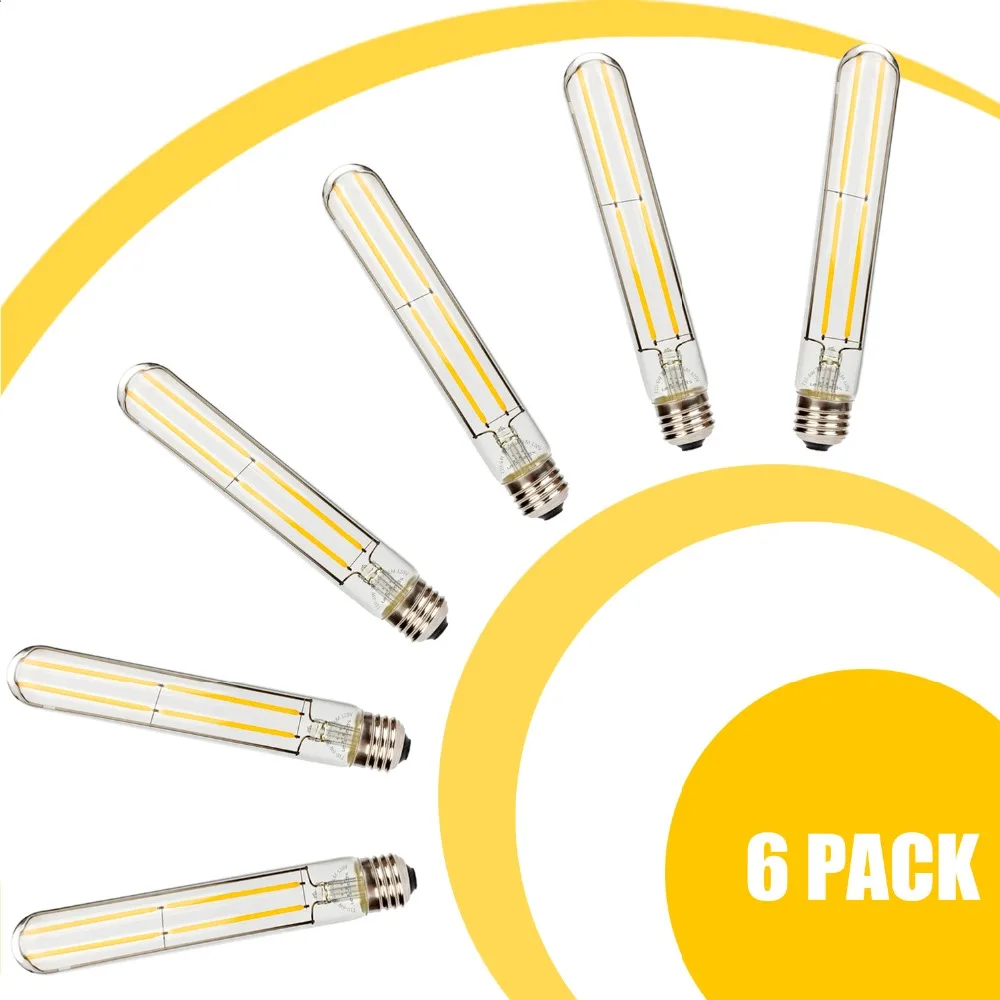 6Pc 60W T30 Tubular Bulb 120V 220V LED Edison style lights bombillas E26 E27 Base Decor chandelier lighting long filament vintage 2300k led tubular bulb 5w 6w 8w t300 long tube edison led filament bulb for replacement incandescent decor lamp