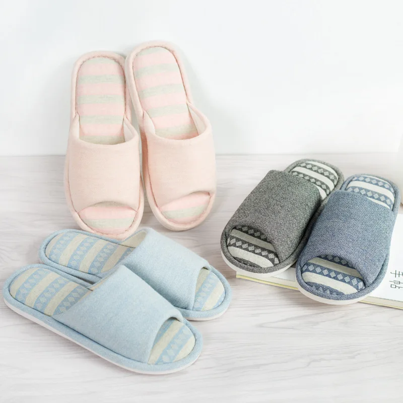 

Spring Summer Home Slippers Lovers Indoor Slipper Non-slip Sole Unisex Casual Slip-on Flat Shoes Striped Design Slides SH021708