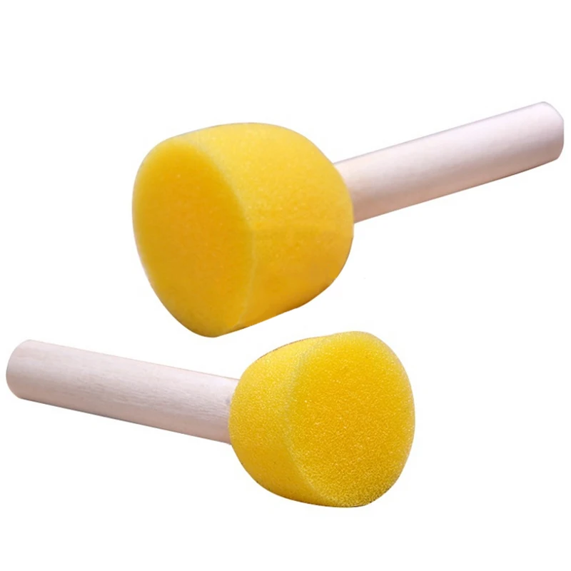 20Pcs Round Stencil Sponge Wooden Handle Foam Brush Furniture Art Crafts Painting Tool Seal Sponge Brush For DIY Kids Supplies