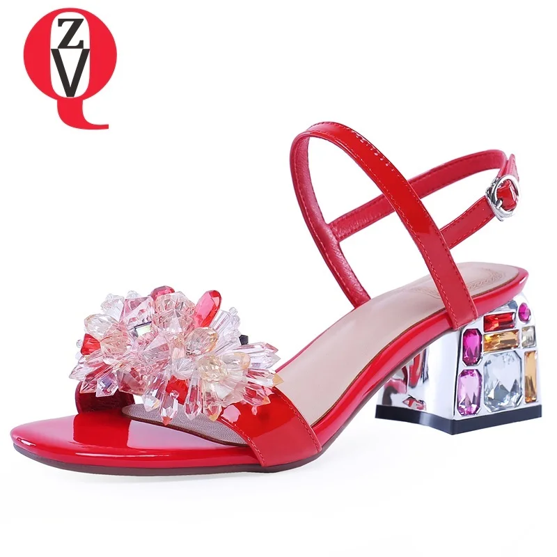 

ZVQ shoes woman 2019 summer new fashion sexy sweet crystal woman sandals outside high hoof heels open toe buckle ladies sheos