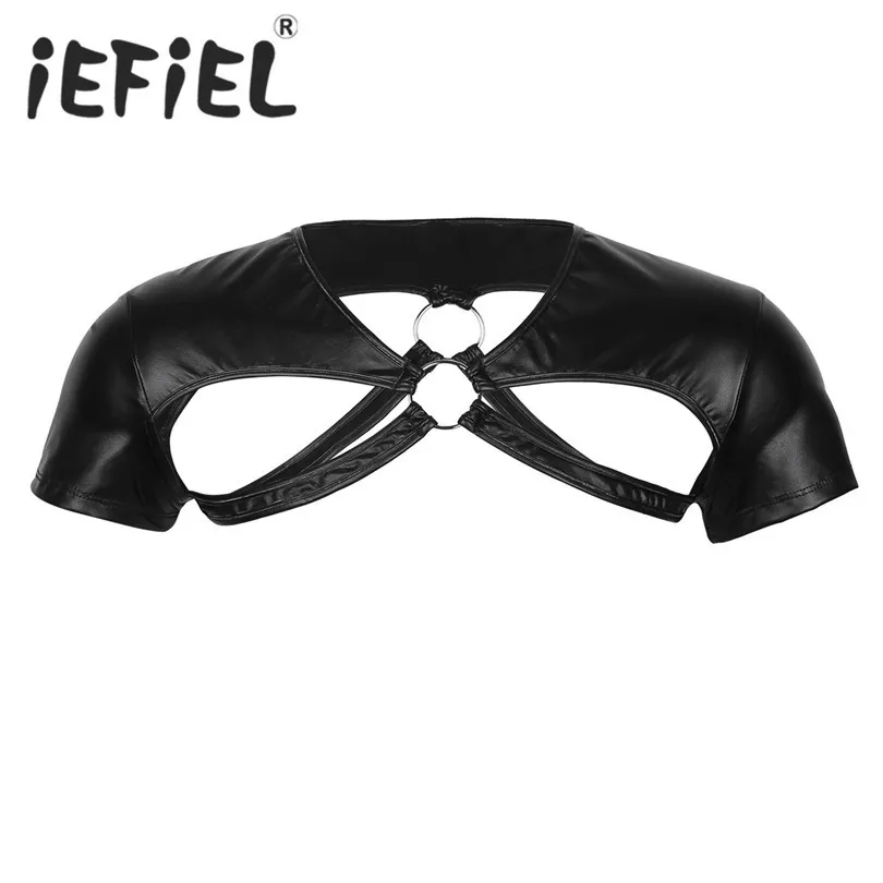 Модная летняя футболка iEFiEL из искусственной кожи с коротким рукавом и вырезами