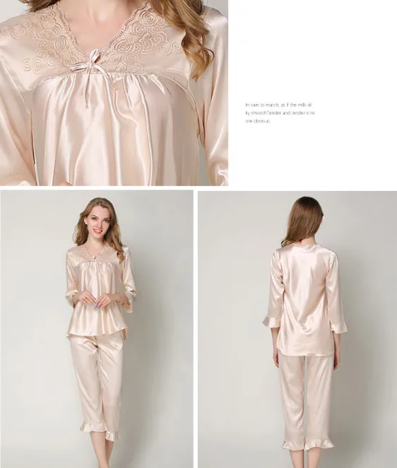 Женские Классические Атласный пижамный комплект ночное белье Loungewear шелковые пижамы набор больших размеров ouc426