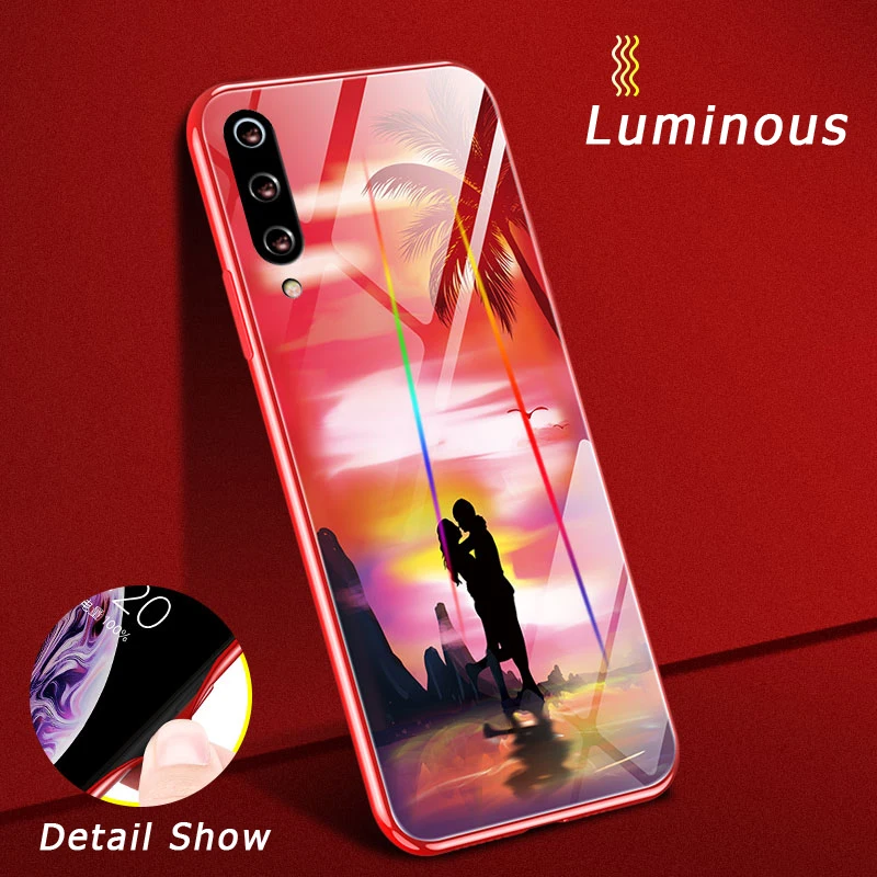Светящиеся Чехлы для Xiaomi Mi 9 8 Lite 6X Redmi Note 7 закаленное стекло задняя крышка на Xiaomi9