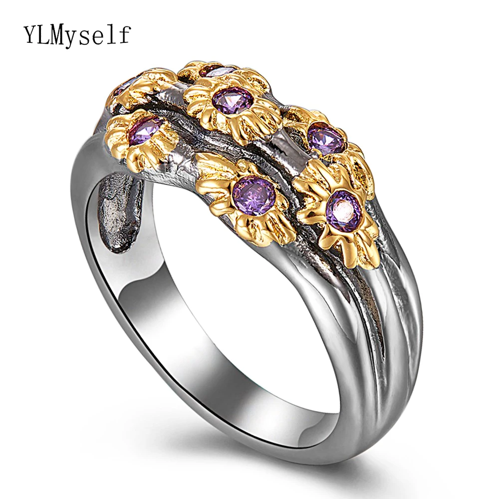 Cute Small daisy Flower Rings Purple Zirconia Wholesale Jewellery Women Accessories Fashion Ring Female