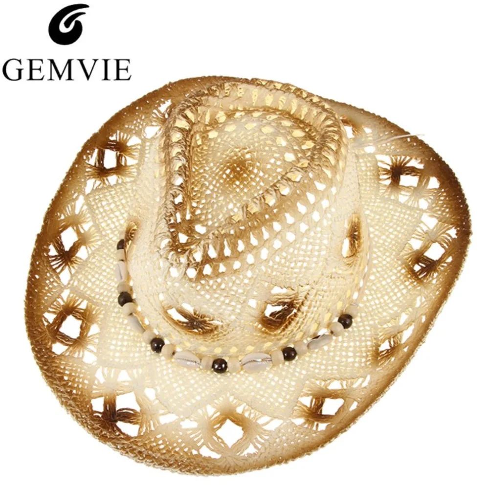 Vintage Unisex Western Cowboy Hat Hollow Out Straw Hats Beach Party Cap