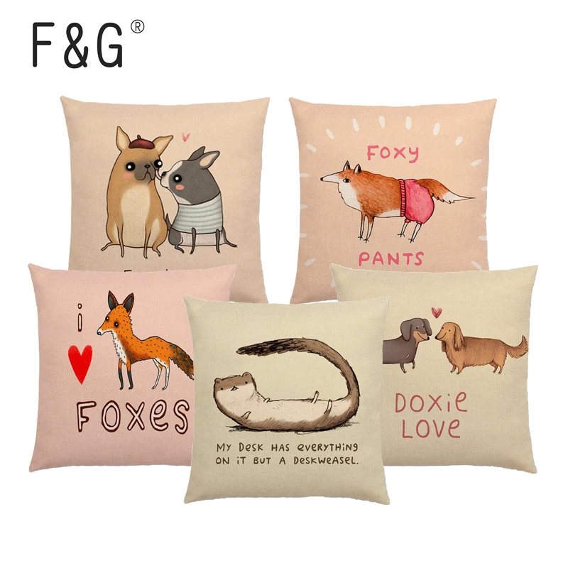 

Cartoon Animal Cushion Cover Funny Letters Bird Dog Cat Pug Fox Egg Potato Car Sofa Throw Home Decoration Pillowcase