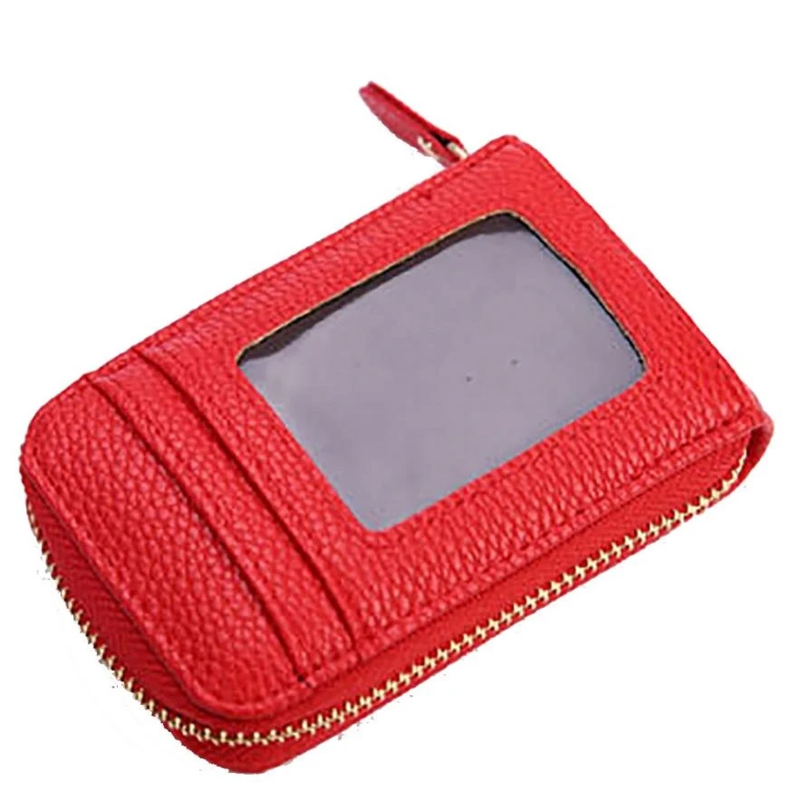 

Zipper Money Cash Card Holders Business Wallet Bag Men Women Leather Credit Card Holder Case Full Protect