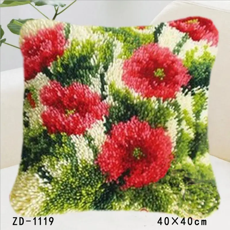 Latch Hook Embroidery Pillow Flower Knitting Cushion Kits Stitch Thread