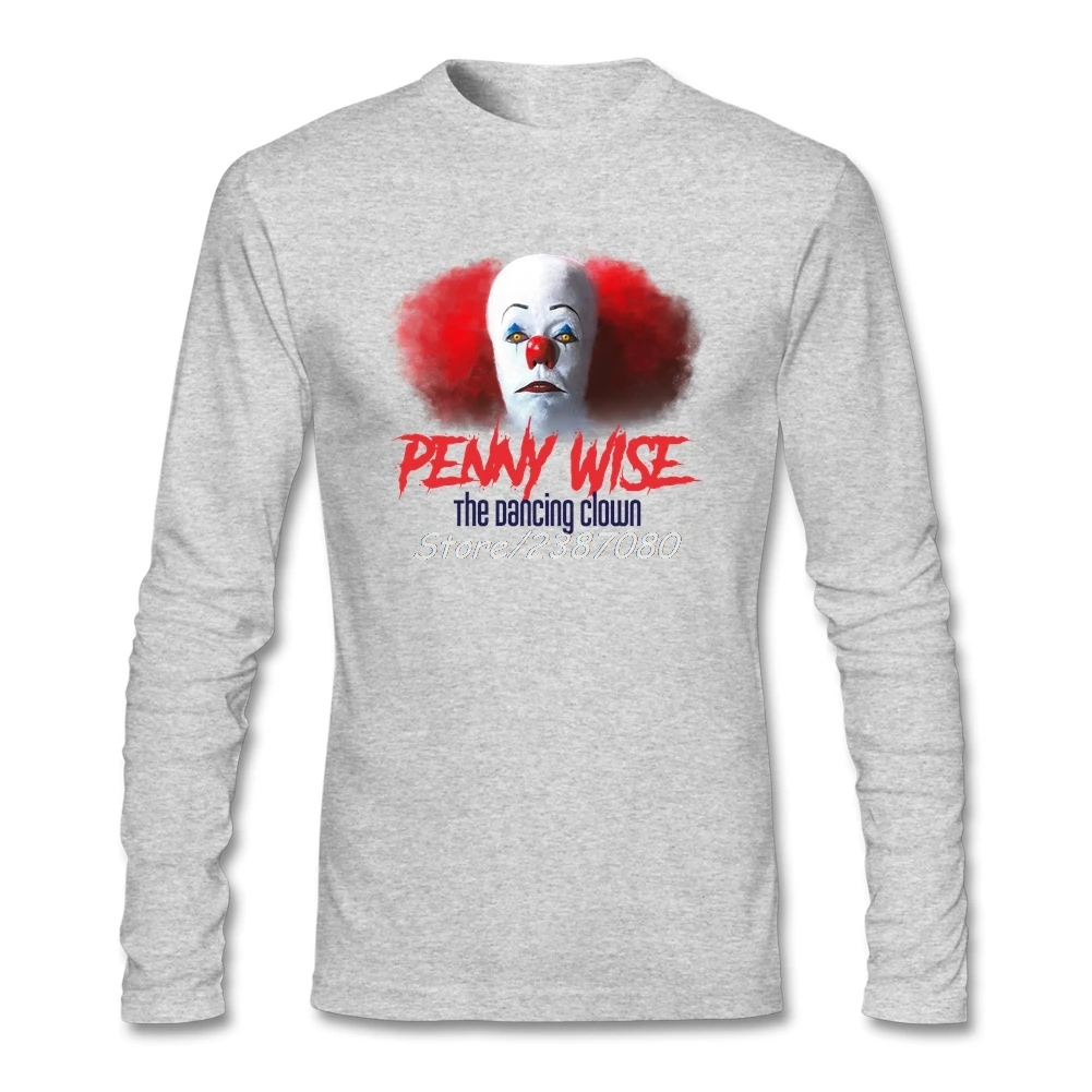 PennyWise танцующий Клоун футболка с длинным рукавом мужские s футболки Мода горячая Распродажа Camiseta Masculina Хлопковая мужская футболка - Цвет: Серый