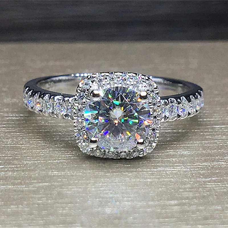 Центр 1ct круглое бриллиантовое ограненное кольцо из моиссанита Halo 18K Белое Золото