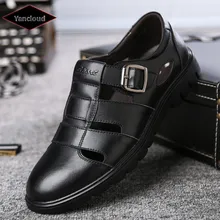 Новинка г. Летняя мужская обувь из натуральной кожи мужские сандалии с отверстиями на мягкой подошве повседневная обувь с закрытым носком для улицы мужская обувь, большие размеры 45, 46, 47