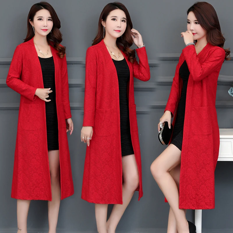 

Free Shipping New 2019 Fashion Long Cape Lace Womens Full Sleeve Summer Autumn Lace Cardigan Loose 4 Color