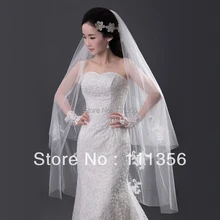 Слои 2 Белый Кот Soft Фата Свадебные аксессуары аппликация фата ручной Flower