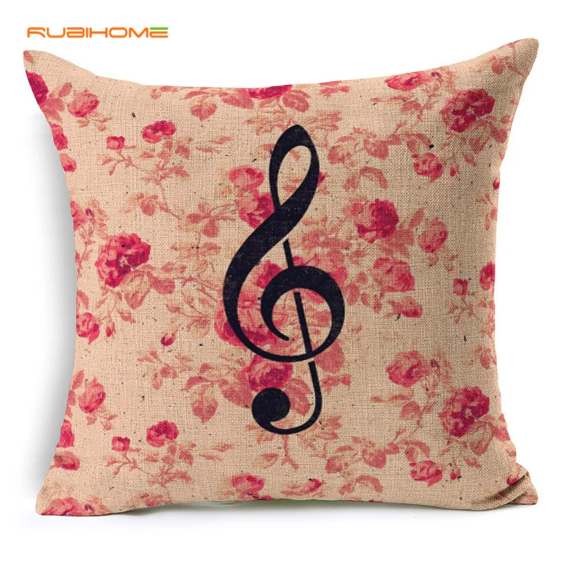 

RUBIHOME Fashion Popular Roses Music Anchor Decorative Cushion Cover Throw Pillowcase Polyester Fabric Home Decor Sofa