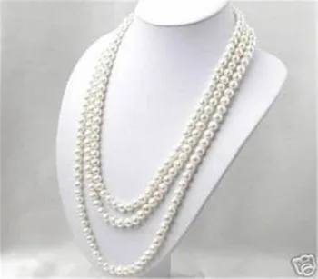 

FREE SHIPPINGSUPER LONG 120 INCH 7-8MM WHITE AKOYA CULTURED PEARL NECKLACE (A0511)