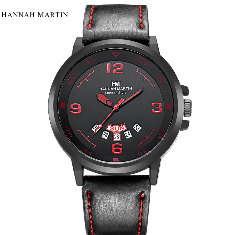 

2017 Hannah Martin Brand Quartz Watch Men Date Waterproof Fashion Army Sports Watches Man Leather Wristwatches Relogio Masculino