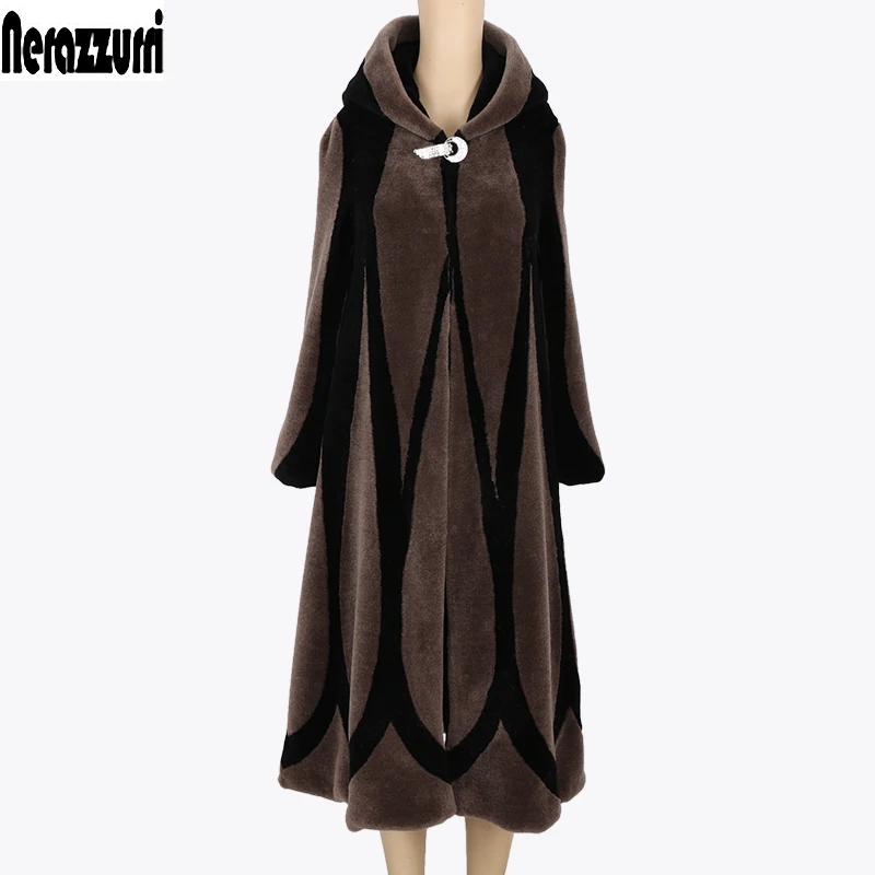 Nerazzurri Winter Coat Women 2017 Patchwork Elegant Hooded Real Fur Coats Plus Size 5XL 6XL 7XL Ladies Extra Long Wool Overcoat Nerazzurri Winter Coat Women 2017 Patchwork Elegant Hooded Real Fur Coats Plus Size 5XL 6XL 7XL Ladies Extra Long Wool Overcoat