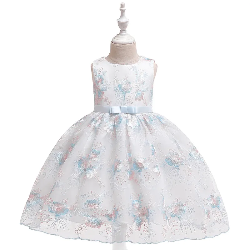 Г., платье для малышей с вышитыми кружевами и цветами вечерние летние Бальные платья с бантом для девочек детское платье принцессы на день рождения, для детей от 3 до 10 лет, L5126 - Цвет: sky blue