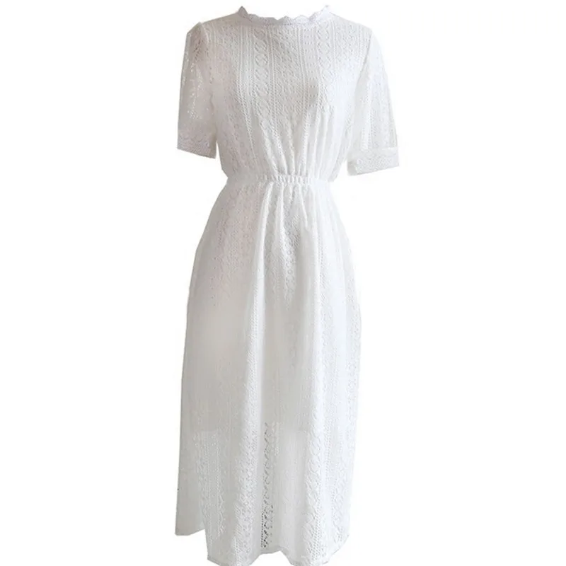 

B2857 2019 new summer Korean version women's fashion fairy small fresh white show thin lace dress cheap wholesale