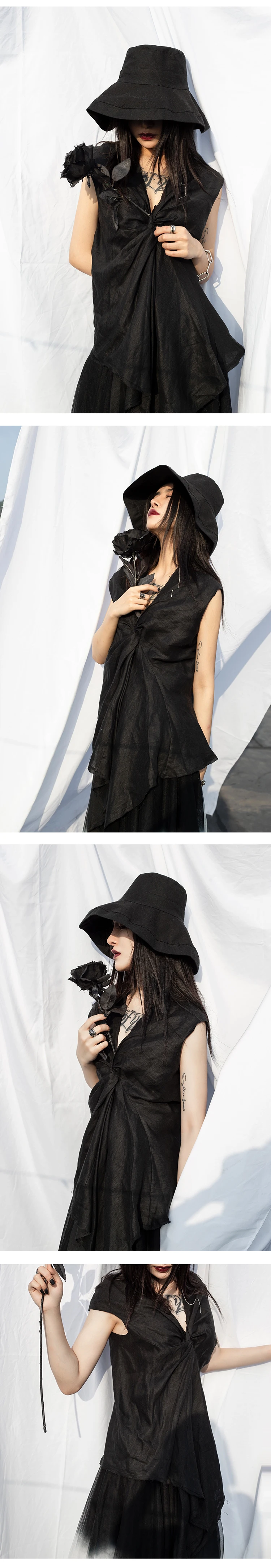 Cakucool summer new dark wind knot knot fashion personality fairy Slim irregular sleeveless shirt