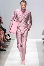 2018 Hot Pink Double Breasted Satin Simple Summer Jacket Wedding Suit For Groomsmen Best Men Blazer Male Jacket And Pants