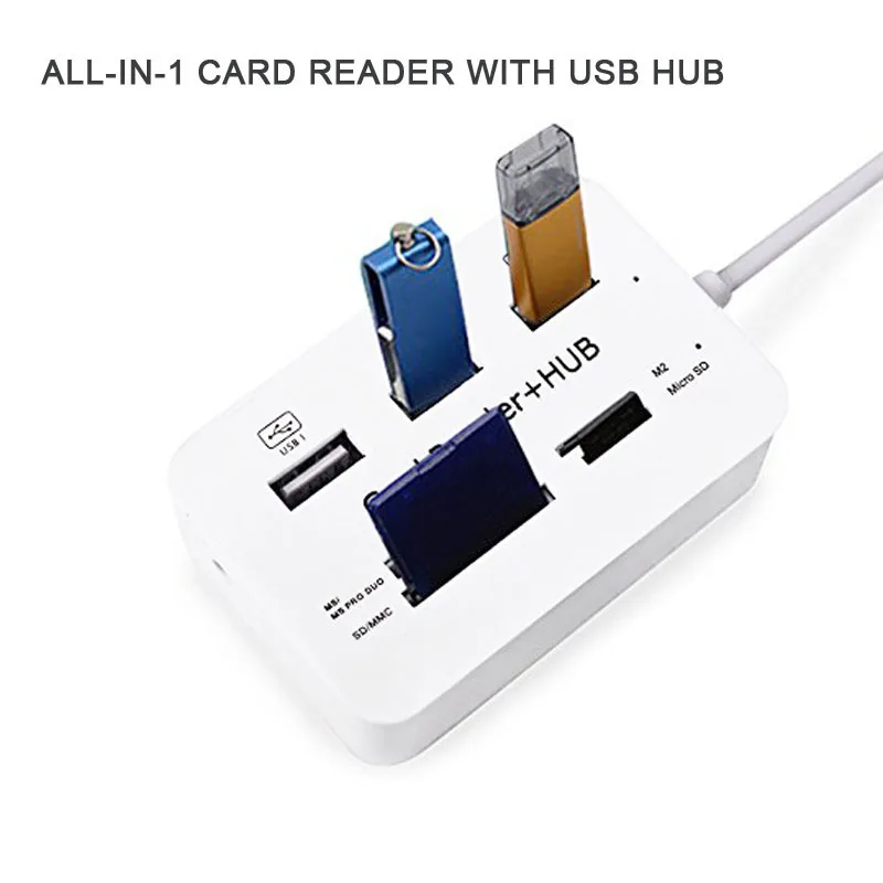 New Portable All In One USB 2.0 Hub 3 Ports With USB Card Reader Hub 2.0 480Mbps Combo For MS/M2/SD/MMC/TF For PC Laptop QJY99