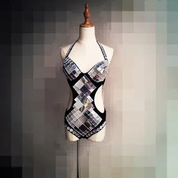 

EC05 Ballroom dance silver mirror costumes gold sexy bikini dj dresses bra catwalk club bar performance show wears disco clothe