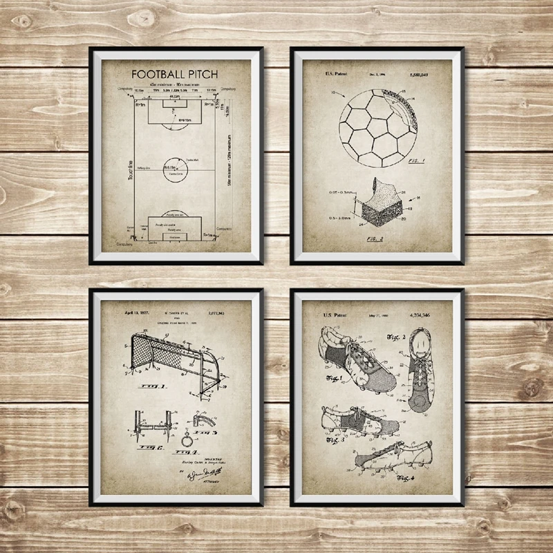 

Vintage Soccer Patent Blueprint Posters and Prints Football Pitch,Soccer Ball, Boot,Goal,Net Design Wall Art Painting Home Decor