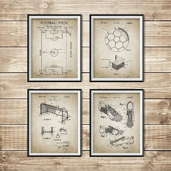

Vintage Soccer Patent Blueprint Posters and Prints Football Pitch,Soccer Ball, Boot,Goal,Net Design Wall Art Painting Home Decor