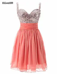 Коктейльное платье Элегантное с v-образным вырезом без рукавов блестящее с блестками розовое мини Вечерние платья со шнуровкой Sukienka koktajlowa