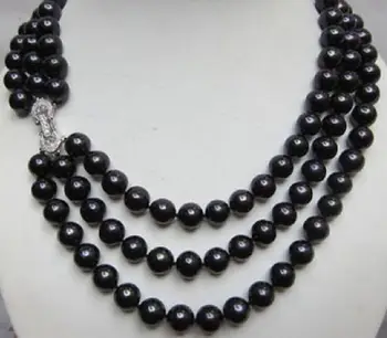

TRIPLE STRANDS AAA 10-11MM BEAUTIFUL TAHITIAN PEACOCK BLACK PEARL NECKLACE 17"
