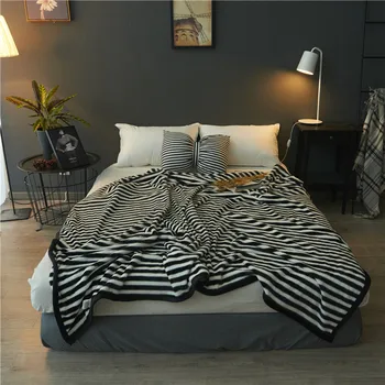 

Home Textiles Striped Flannel Fleece Blankets for Beds Weighted Sofa Throw Blanket 200*230cm Plaids Bedspread Cobijas para cama