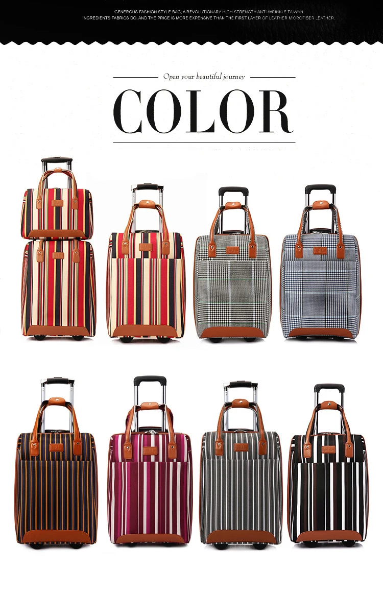 Модный чемодан на колесиках, 20 дюймов, Оксфорд, дорожная сумка, сумка на колесиках, фиксированные ролики, чемодан для посадки