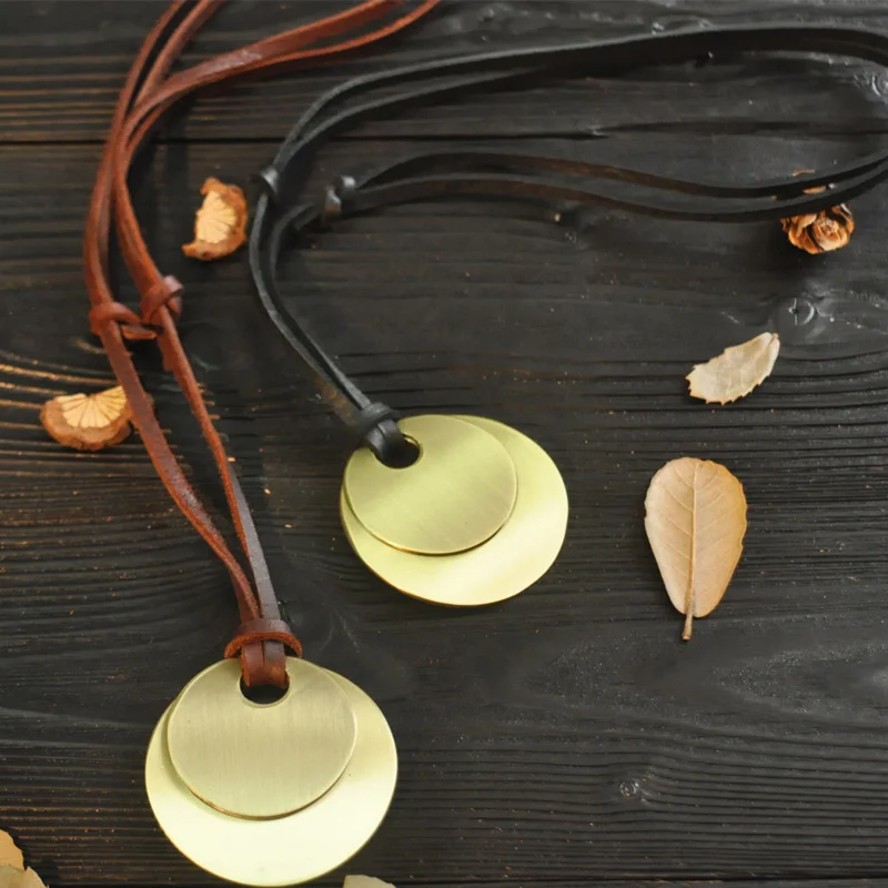 NIUYITID 100% Genuine Leather Jewelry Boys Necklaces Men Vintage Gold Color Pendant Metal Necklace Long Neckless  (2)