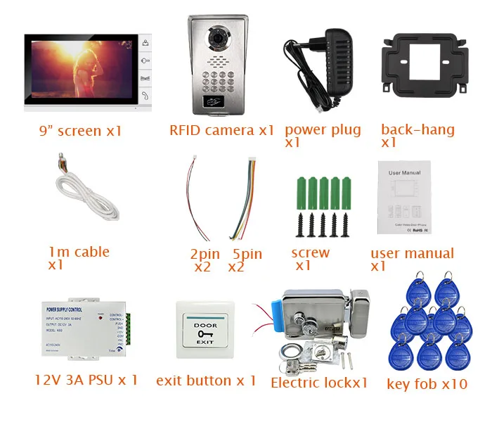" монитор видеодомофон дверной звонок телефонная система RFID код клавиатура наружная камера+ механический дверной замок