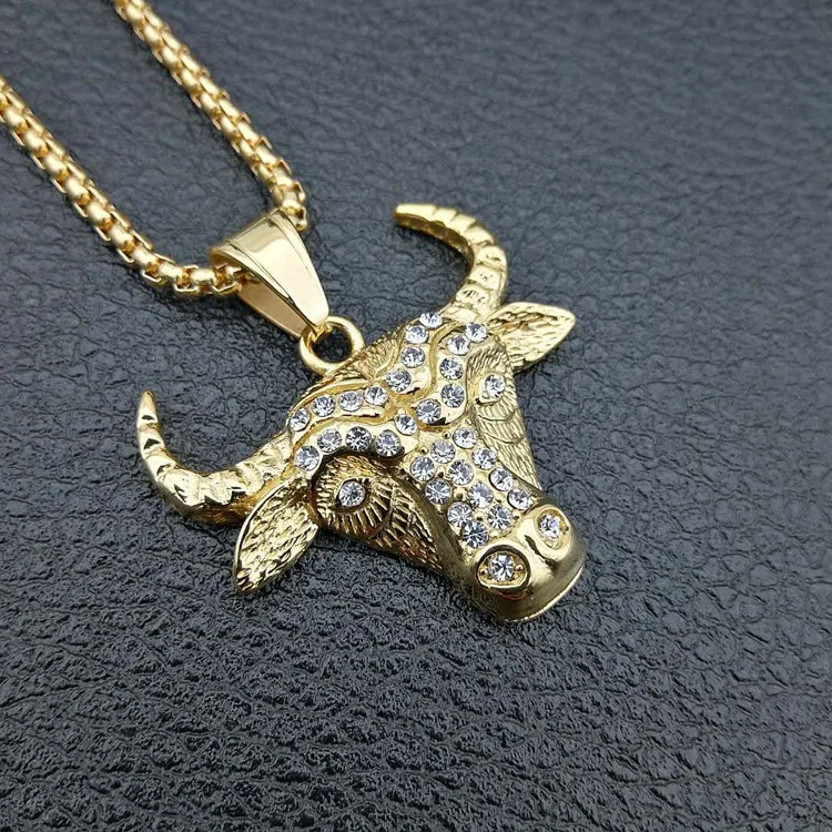 

24 in Hiphop cattle Bulls Necklace Hip Hop Men Jewelry Cool Gift Gold Color Chain Big Pendant Necklaces Mens jewellery Collier
