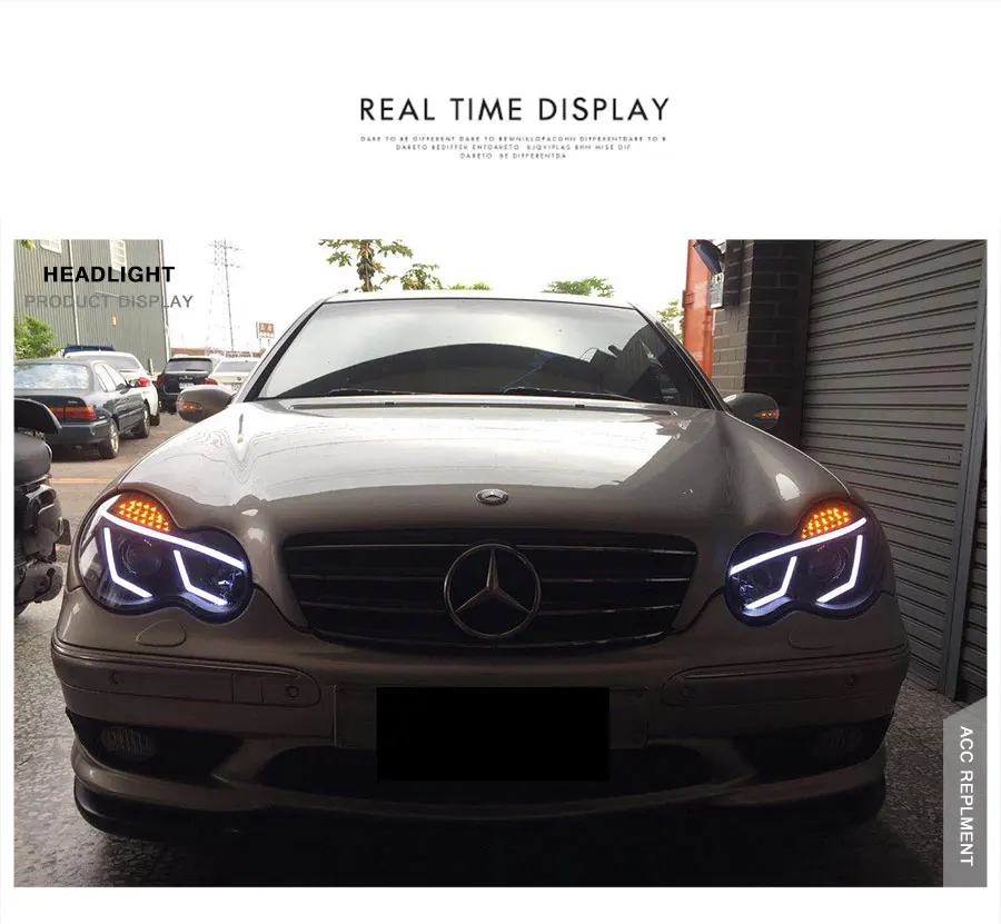 2 шт. светодиодный фары для Benz W203 c-класс 2001-2007 светодиодный Автомобильные фары ангельские глазки комплект ксеноновых фар, Высокопрочная конструкция протовотуманная подсветка фары дневного света
