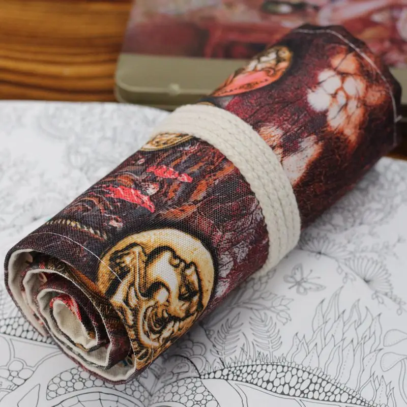 

Pencil Case School Canvas Roll Pouch Makeup Ancient Coins Pen Storage pecncil box pencil case for school girls 36/48/72 Holes