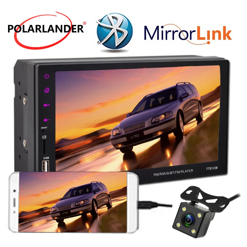Murah 7 Inci Audio Cermin Link untuk Android 9 Bahasa 2 DIN Touch Layar Mobil Radio Player dengan Rear View Kamera dukungan Bt FM TF USB