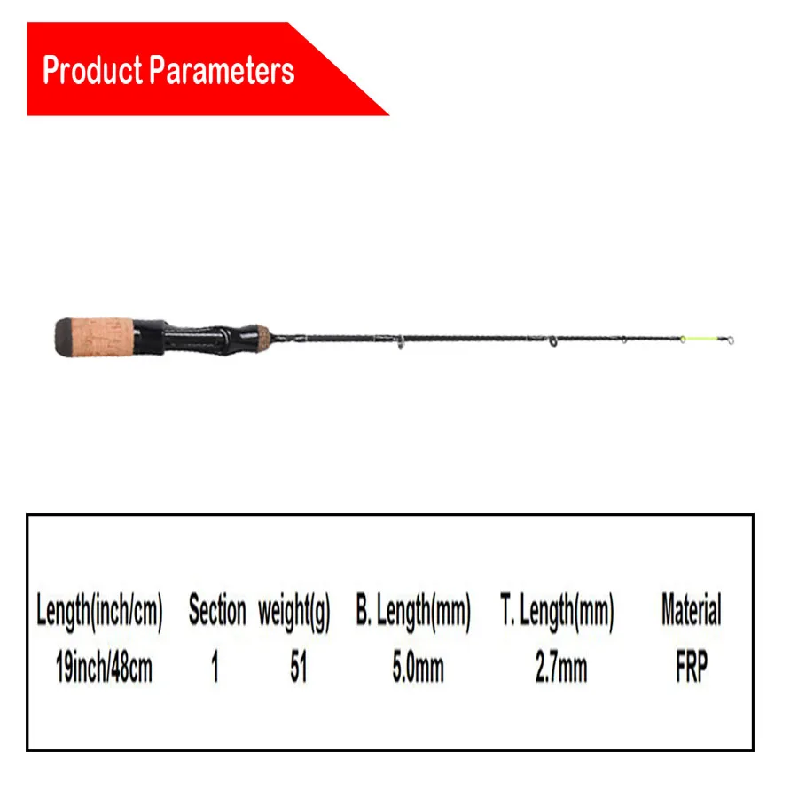 Уличные зимние удочки для подледной рыбалки, переносные зимние удочки для спиннинга, 1 секция, удочка для рыбной ловли, 19 дюймов/48 см, плоская удочка для ледяной рыбы
