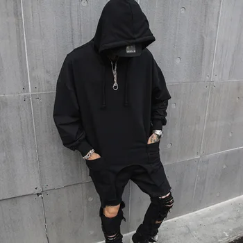 

Male Streetwear Hip Hop Tee Shirts Punk Gothic Loose T-shirt Men Irregular Hem Oversized Long Sleeve Casual Hooded T Shirt