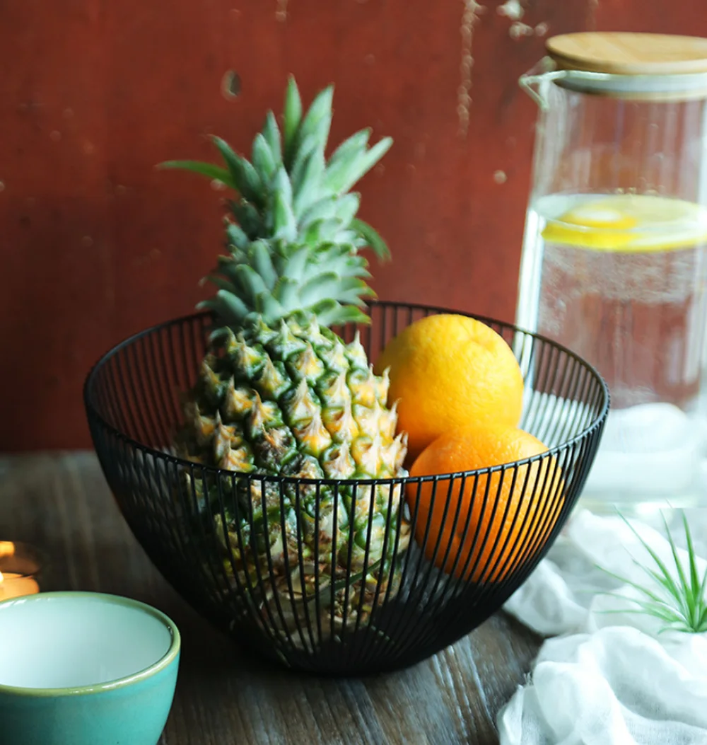 Wrought Iron Fruit Basket Creative Simple Hollow Metal Baskets Restaurant Living Room Home Storage Basket For Home Storage