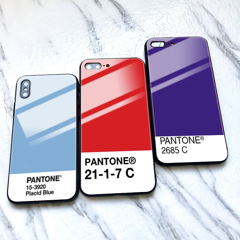 Pantone цветной чехол из закаленного стекла для телефона для iphone 5 6 7 8 6s 6s plus 7plus 8plus x xr xs xsmax