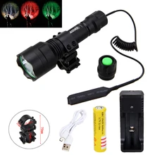 Tactical 2500lm T6 White Q5 Green/Red Light Flashlight Hunting Torch+Scope Mount +Pressure Switch+18650 Battery+Charger