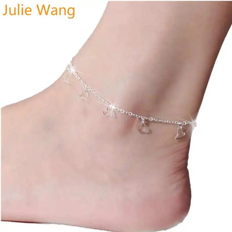 Julie Wang, серебряный браслет для женщин, несколько летних пляжных ножной браслет для девушек, ювелирный браслет со ступнями ног, бисер на лодыжке